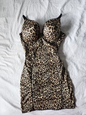 Leopard Print Shaping Slip Dress - Brown